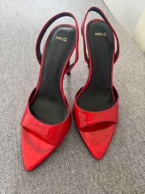 Mango Red Patent Pointed Slingback Heels